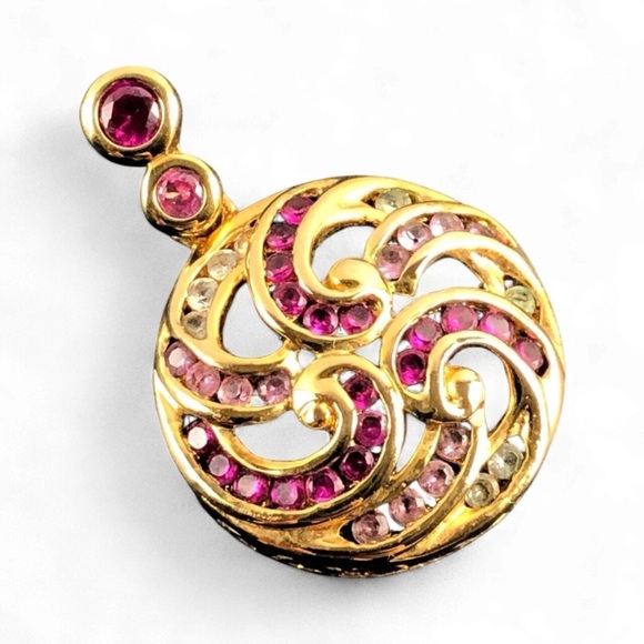 Vintage Sterling Silver and Gold Overlay Pink Swirl Pendant - Picture 5 of 6